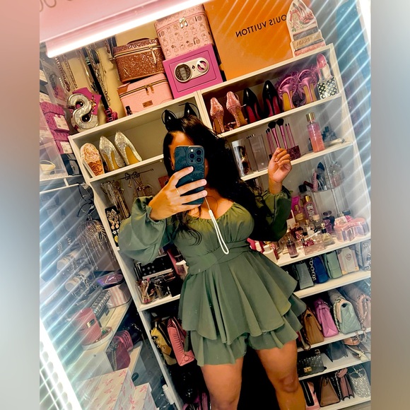 Altar'd State size M olive green romper Long Sleeve - Picture 1 of 11